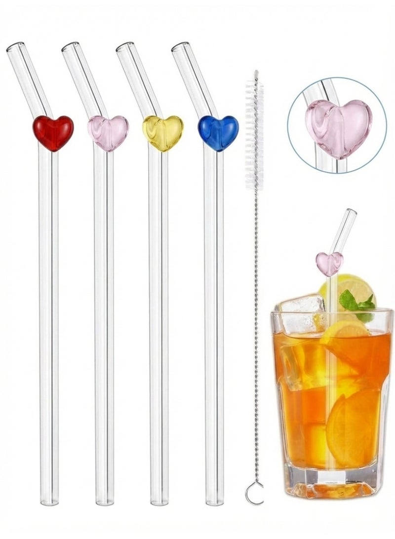 هابي هوم طقم 5 مصاصات زجاجية قابلة لإعادة الاستخدام بشكل قلب مع فرشاة تنظيف – مصاصات زجاجية مقوسة لجميع المشروبات الساخنة والباردة مثل العصائر، السموثي، الحليب، الشاي والقهوة – تصميم أنيق ومتين من زجاج بوروسيليكيت آمن للطعام مقاوم للكسر ومناسب لجميع الاستخدامات اليومية والمناسبات الخاصة - Image 1